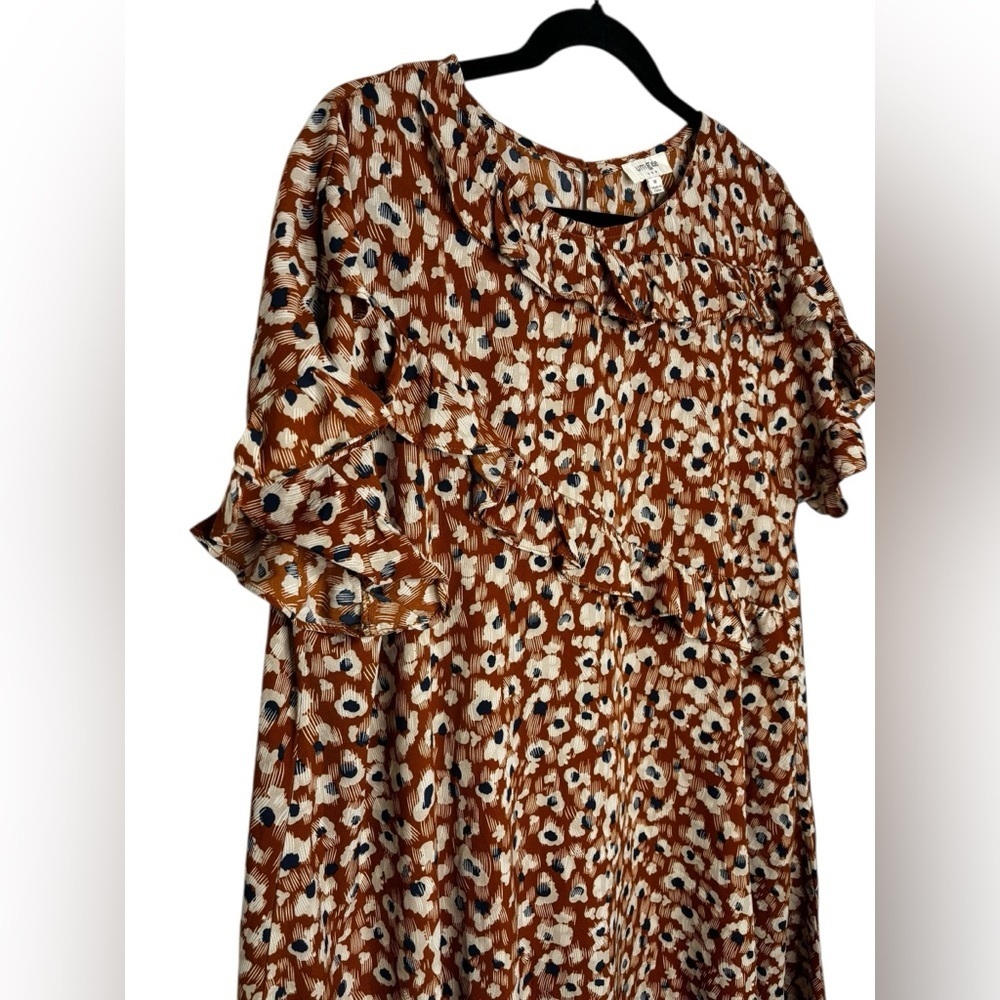 Umgee Rust Leopard Print Mini Dress Short Ruffled Sleeves Boxy Size Medium - Picture 2 of 10